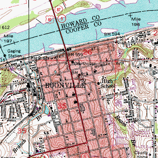 Topographic Map of Boonville Post Office, MO