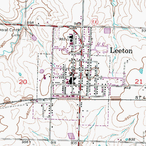Topographic Map of Leeton Post Office, MO