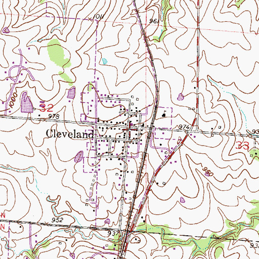 Topographic Map of Cleveland Post Office, MO