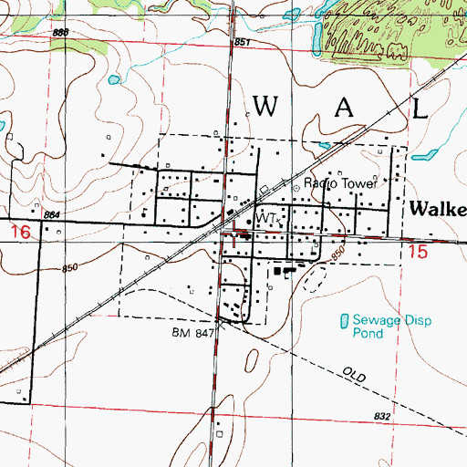 Topographic Map of Walker Post Office, MO