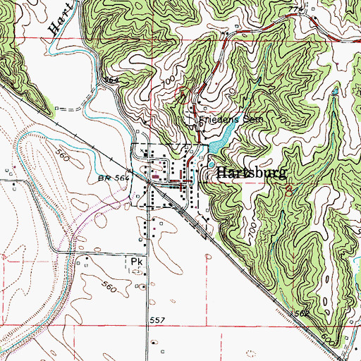 Topographic Map of Hartsburg Post Office, MO