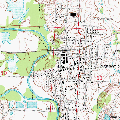 Topographic Map of Sweet Springs Post Office, MO