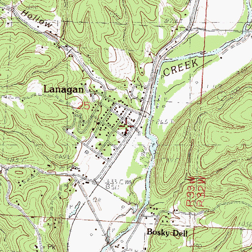 Topographic Map of Lanagan Post Office, MO