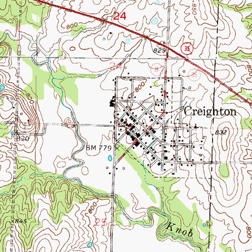 Topographic Map of Creighton Post Office, MO