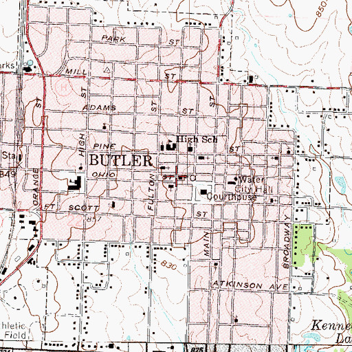 Topographic Map of Butler Post Office, MO
