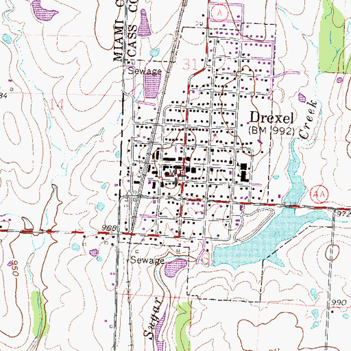 Topographic Map of Drexel Post Office, MO