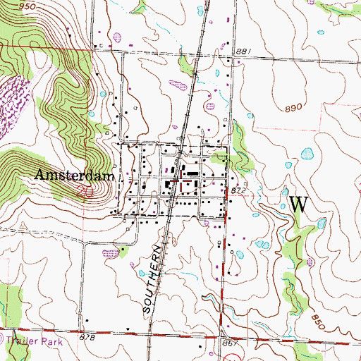 Topographic Map of Amsterdam Post Office, MO
