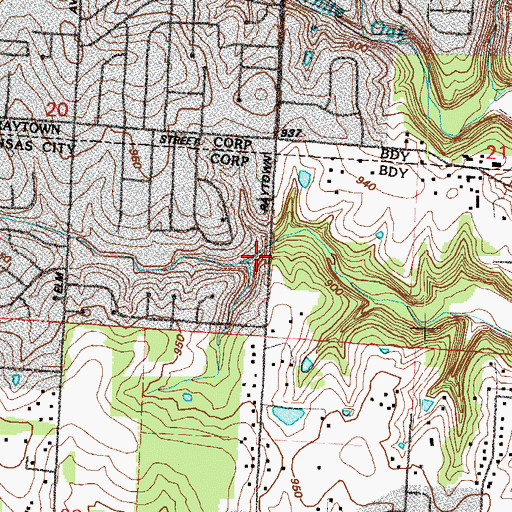 Topographic Map of Longview Post Office, MO