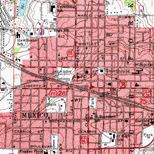Topographic Map of Mexico Post Office, MO