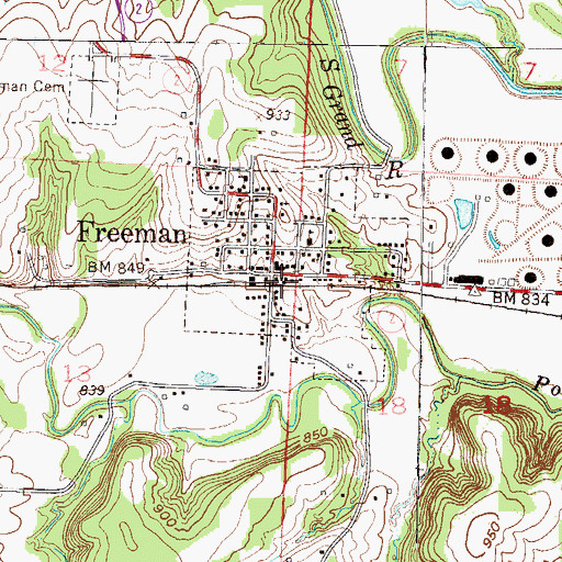 Topographic Map of Freeman Post Office, MO