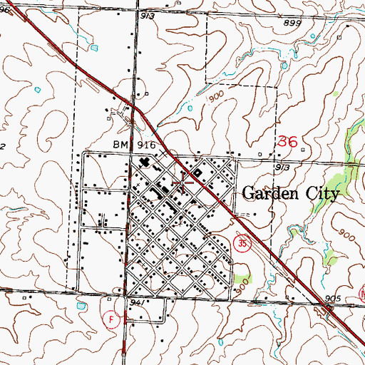 Topographic Map of Garden City Post Office, MO