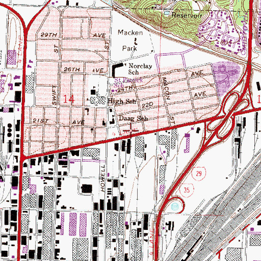 Topographic Map of North Kansas City Post Office, MO
