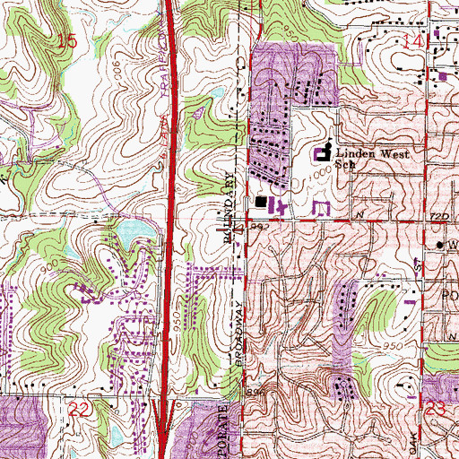 Topographic Map of Gladstone Post Office, MO