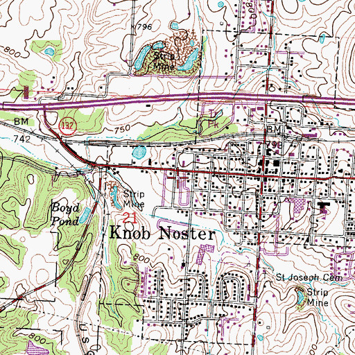 Topographic Map of Knob Noster Post Office, MO