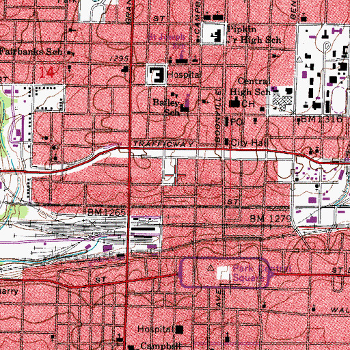 Topographic Map of Springfield Post Office, MO