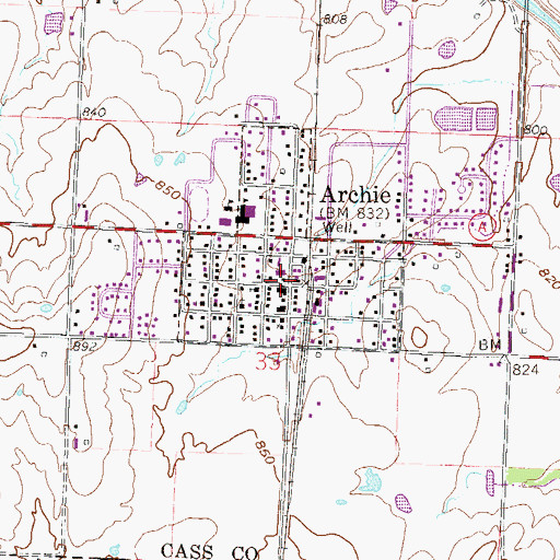 Topographic Map of Archie Post Office, MO