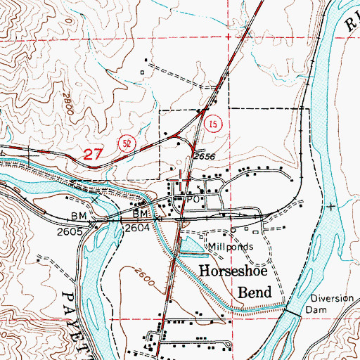 Topographic Map of Horseshoe Bend Post Office, ID