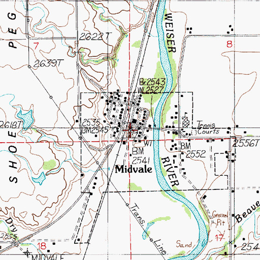 Topographic Map of Midvale Post Office, ID