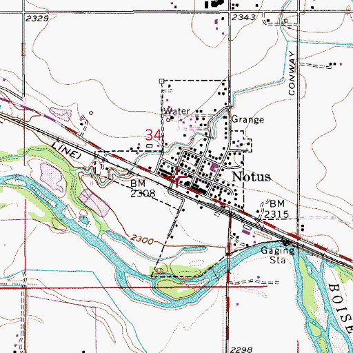 Topographic Map of Notus Post Office, ID