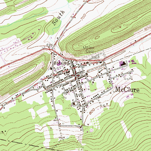 Topographic Map of McClure Post Office, PA