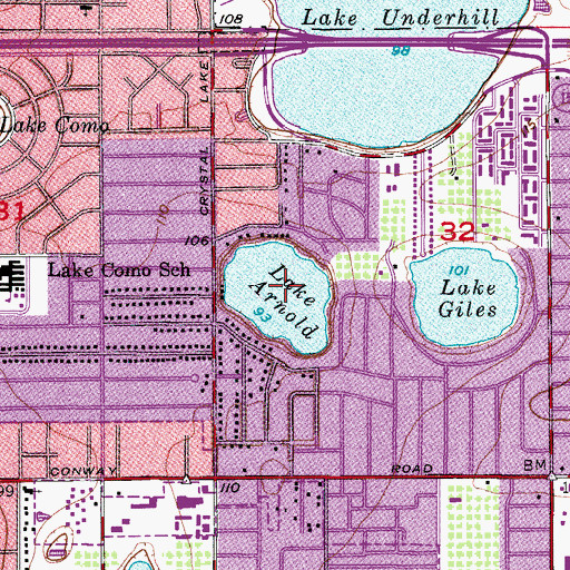 Topographic Map of Lake Arnold, FL