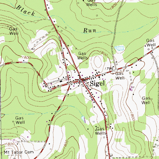 Topographic Map of Sigel Post Office, PA