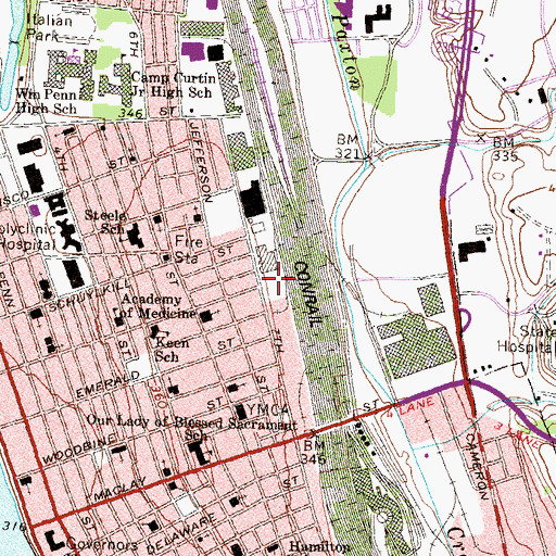 Topographic Map of Uptown Post Office, PA