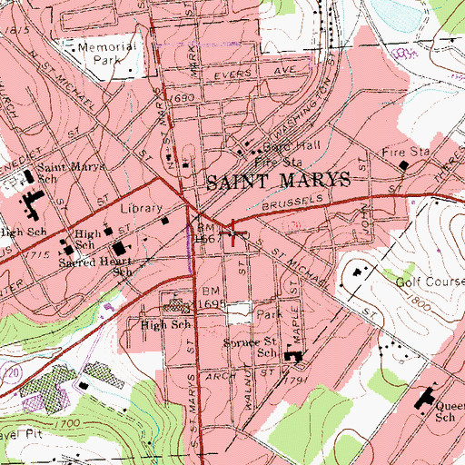 Topographic Map of Saint Marys Post Office, PA