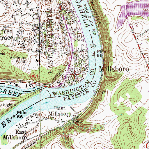 Topographic Map of Millsboro Post Office, PA