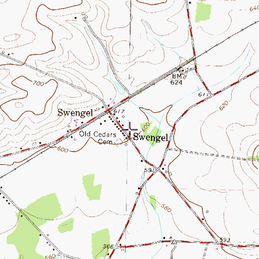 Topographic Map of Swengel Post Office, PA