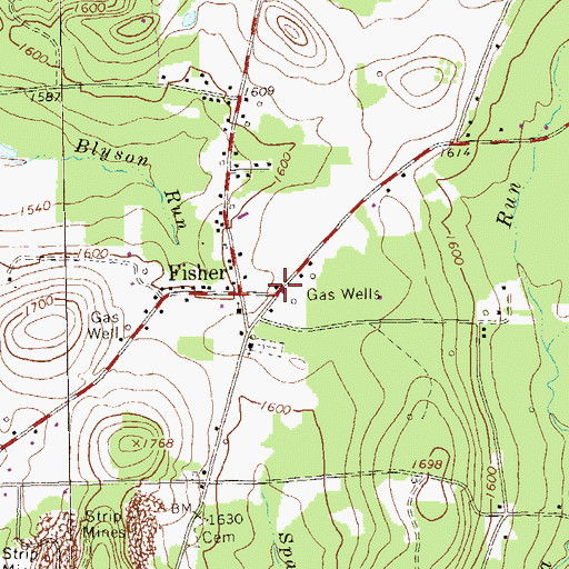 Topographic Map of Fisher Post Office, PA
