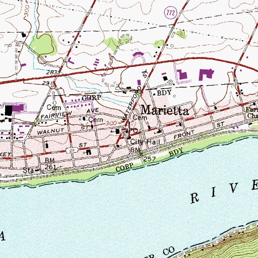 Topographic Map of Marietta Post Office, PA