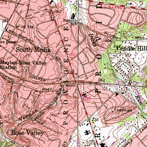 Topographic Map of Wallingford Post Office, PA