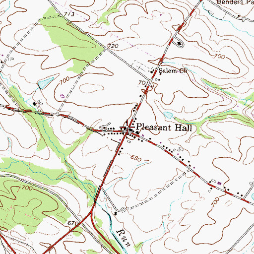 Topographic Map of Pleasant Hall Post Office, PA