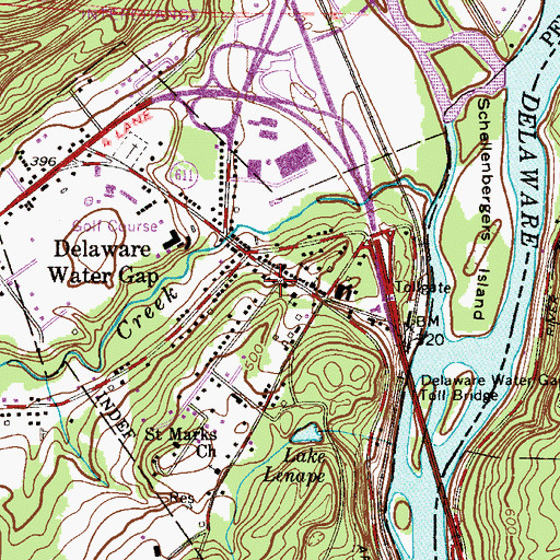 Topographic Map of Delaware Water Gap Post Office, PA