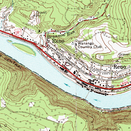 Topographic Map of Reno Post Office, PA
