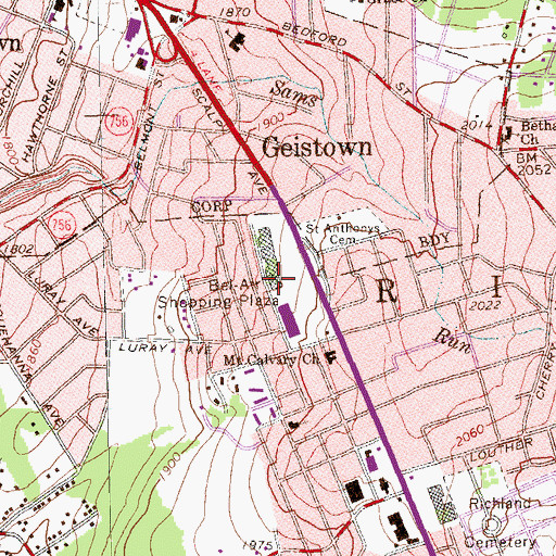 Topographic Map of Bel Air Post Office, PA
