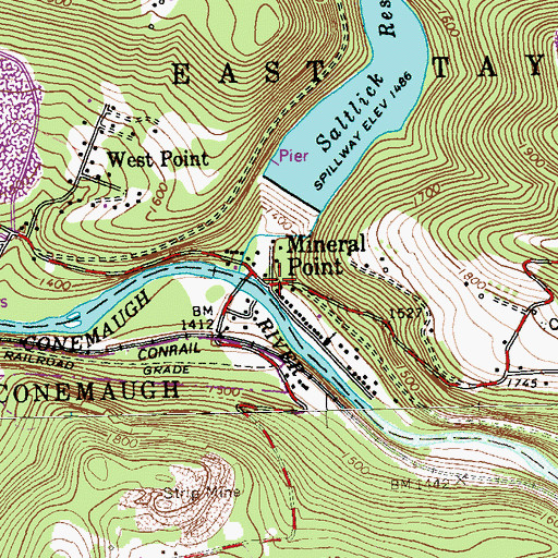 Topographic Map of Mineral Point Post Office, PA