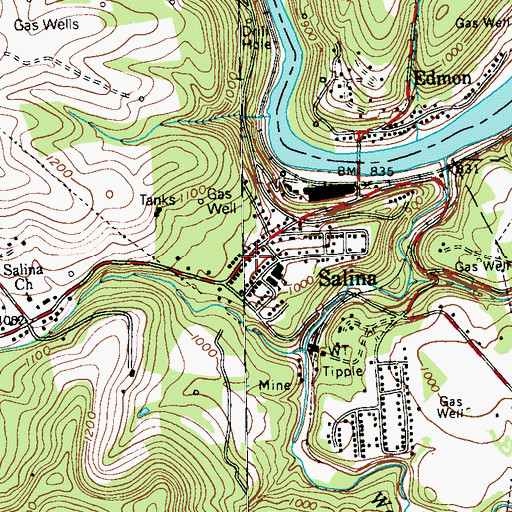 Topographic Map of Salina Post Office, PA