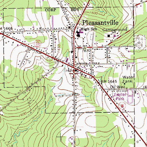 Topographic Map of Pleasantville Post Office, PA