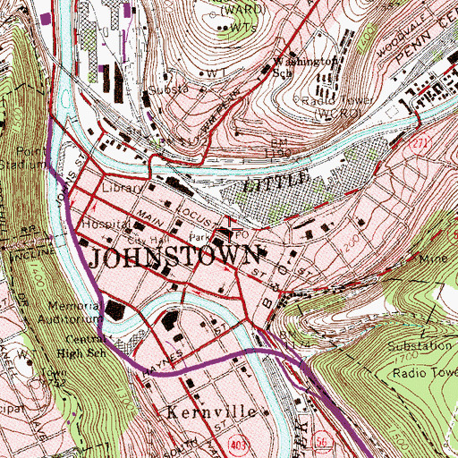 Topographic Map of Johnstown Post Office, PA