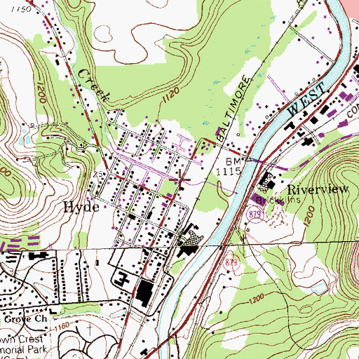 Topographic Map of Hyde Post Office, PA