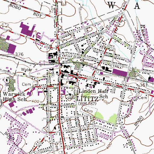 Topographic Map of Lititz Post Office, PA