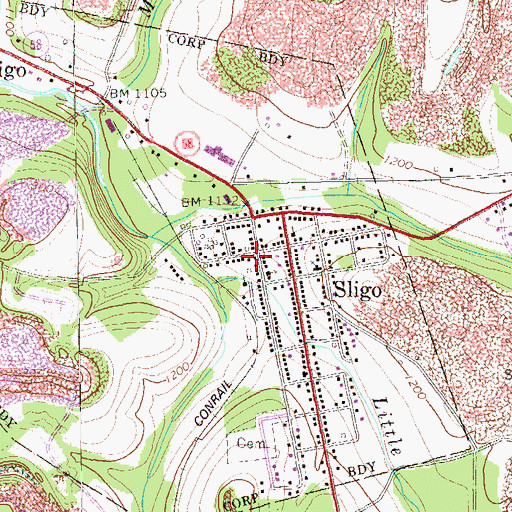 Topographic Map of Sligo Post Office, PA