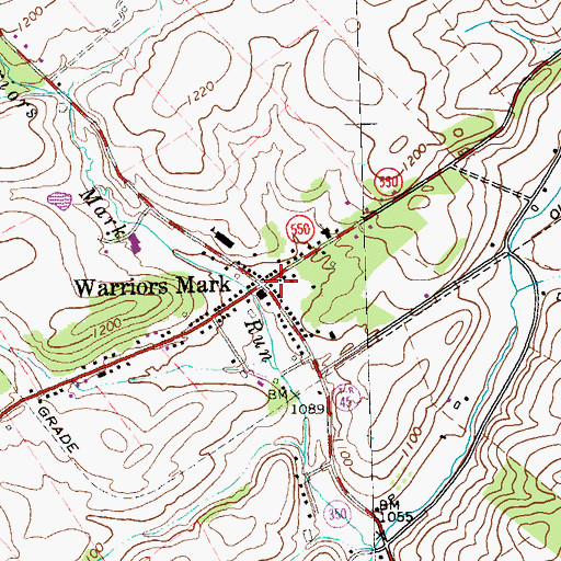Topographic Map of Warriors Mark Post Office, PA