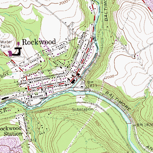 Topographic Map of Rockwood Post Office, PA
