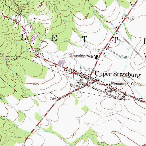 Topographic Map of Upper Strasburg Post Office, PA