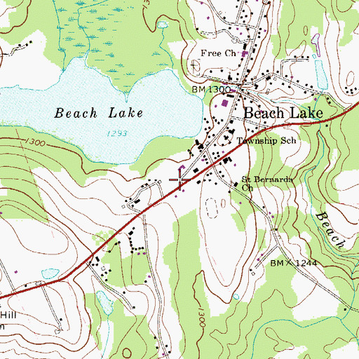 Topographic Map of Beach Lake Post Office, PA