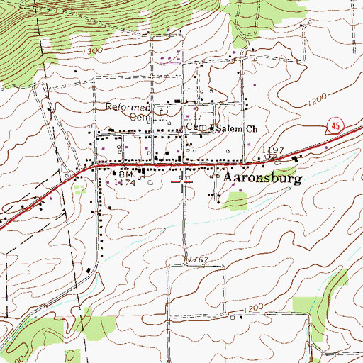 Topographic Map of Aaronsburg Post Office, PA