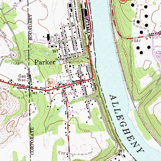 Topographic Map of Parker Post Office, PA